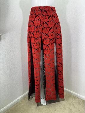 Women’s L Tildon Red Rose Black Lace Maxi Skirt Y2K Whimsigoth Festival